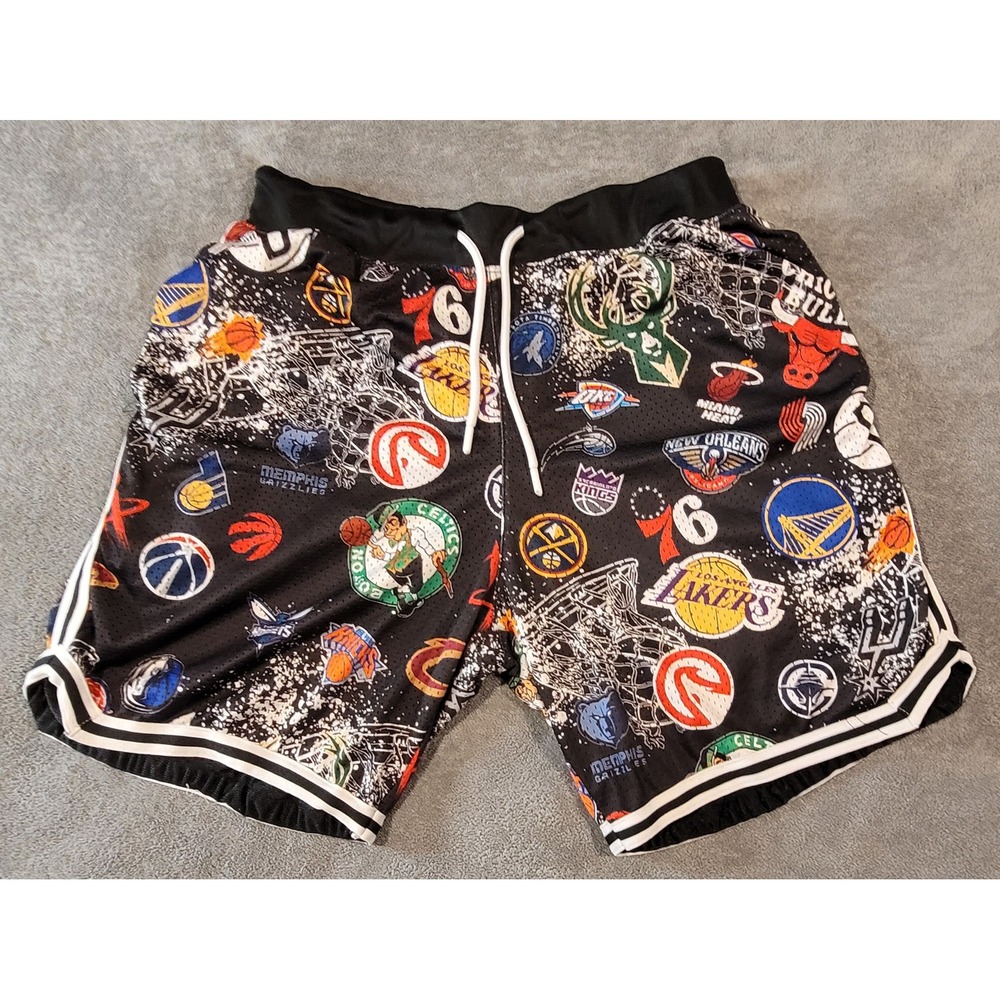 Ultra Game NBA All Over Print Mesh Basketball Shorts Mens XL Black Multi Logo